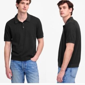 Madewell Men's Three-Button Sweater Polo Shirt NWT in Black Coal XS